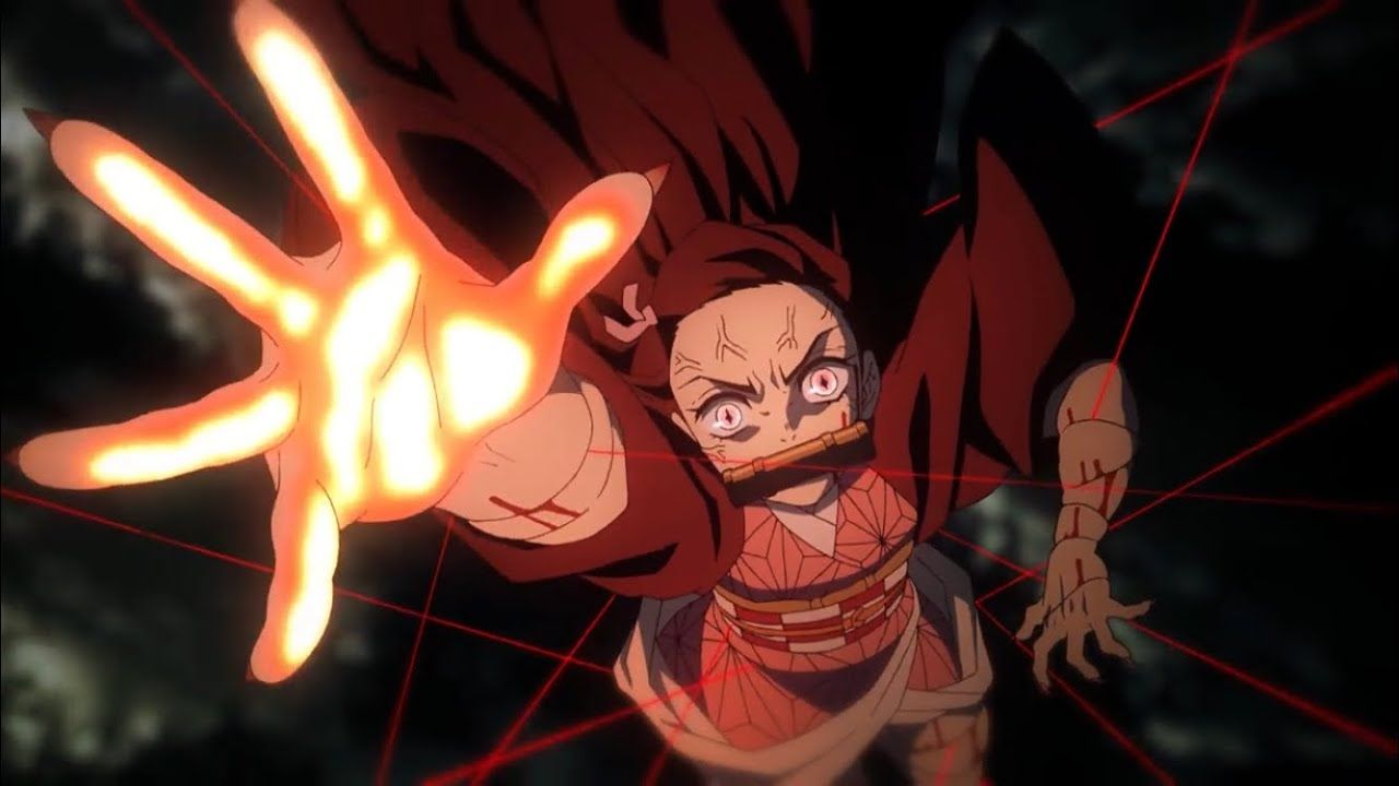 Demonios y arte de demonios de sangre en la portada de Demon Slayer: Kimetsu no Yaiba