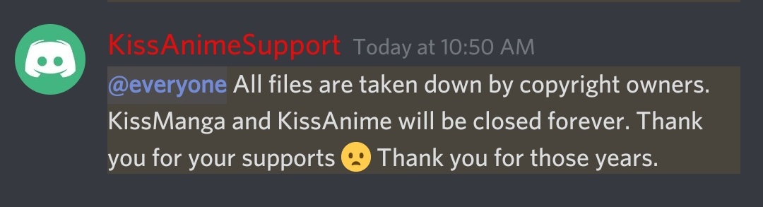 KissAnimeとKissManga：完全にシャットダウン