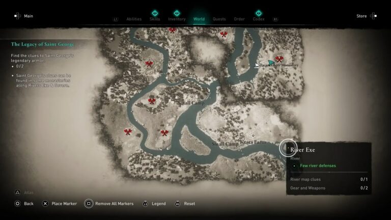 Pista do mapa River Exe com localização: Guia de ataques fluviais para AC Valhalla