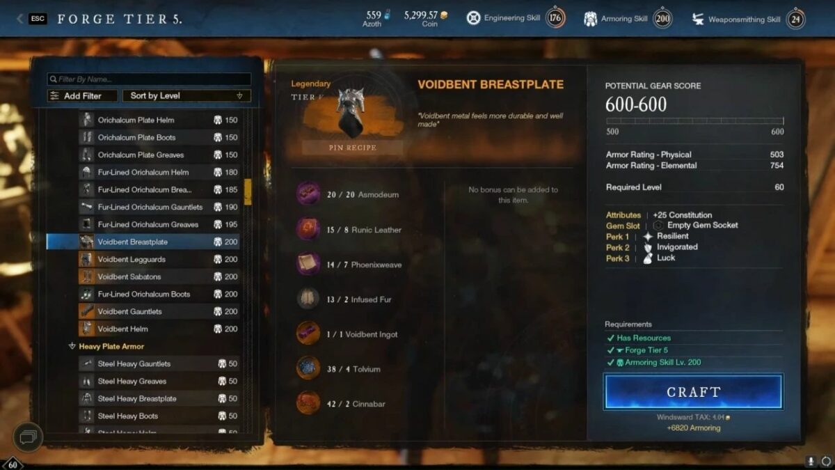 How to Craft Voidbent Armor in New World? Stats & More