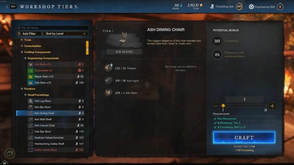 Fastest Way to Level Up Furnishing Skill in New World!