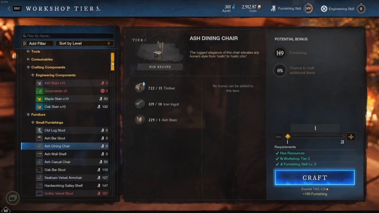 Fastest Way to Level Up Furnishing Skill in New World!