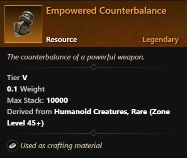 Finding Empowered Counterbalance in New World! Craft Legendary Weapons