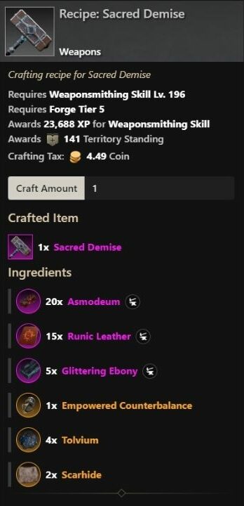 Finding Empowered Counterbalance in New World! Craft Legendary Weapons