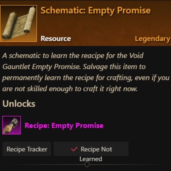 Find the Empty Promise Schematic in New World