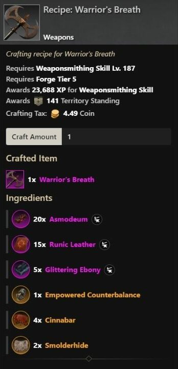 Finding Empowered Counterbalance in New World! Craft Legendary Weapons