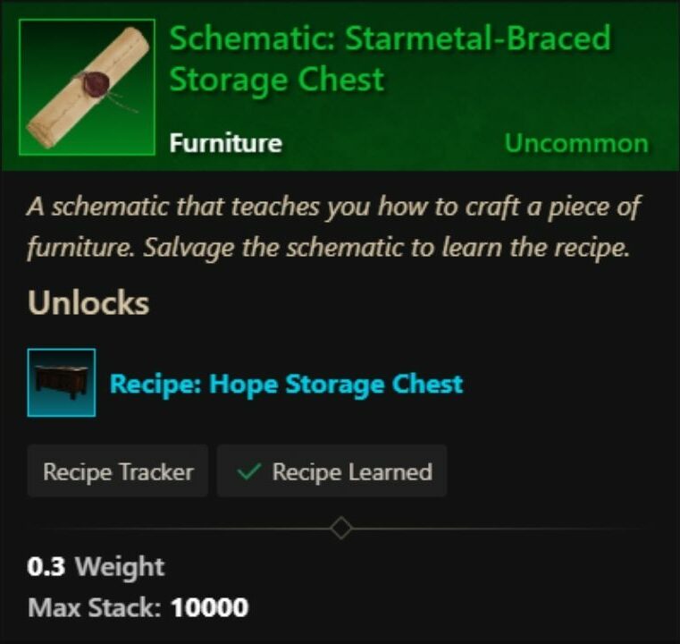 New World Furniture Crafting Guide: How to Craft Hope Storage Chest?