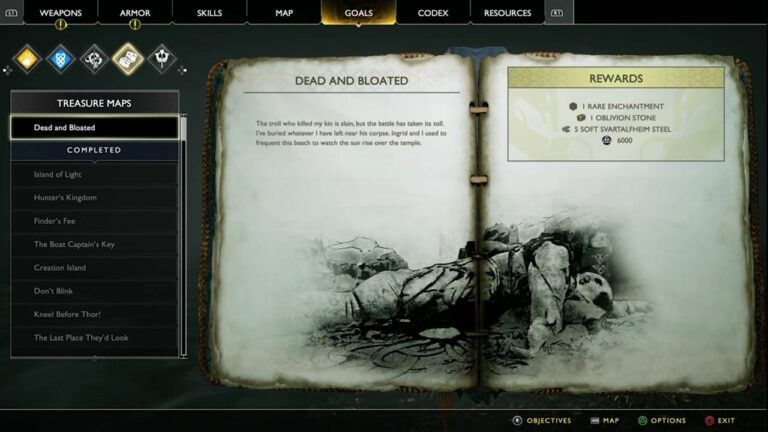 Ubicación del mapa del tesoro muerto e hinchado en God of War 4 - Tutorial