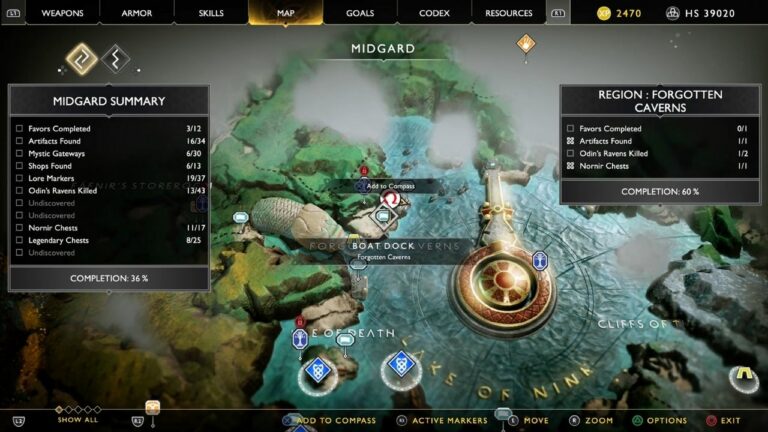 God of War (2018): todas as localizações, pistas e locais de saque de todos os mapas do tesouro