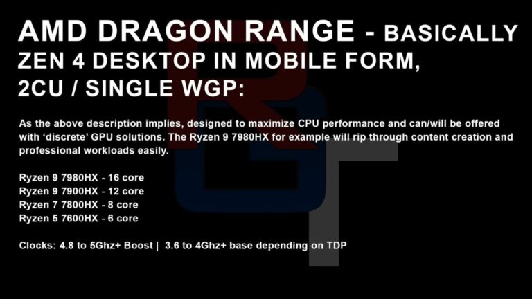 AMD Ryzen 7000 mobile (Dragon Range/Phoenix) get first rumored    Specifications 