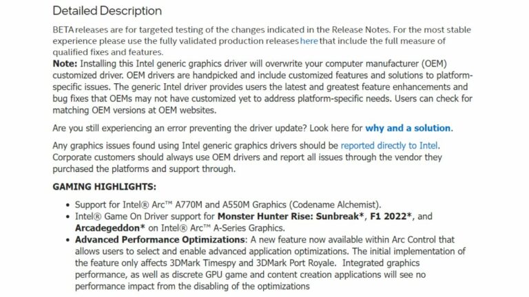 Driver gráfico BETA lançado para Arc A770M, A550M e mais da Intel