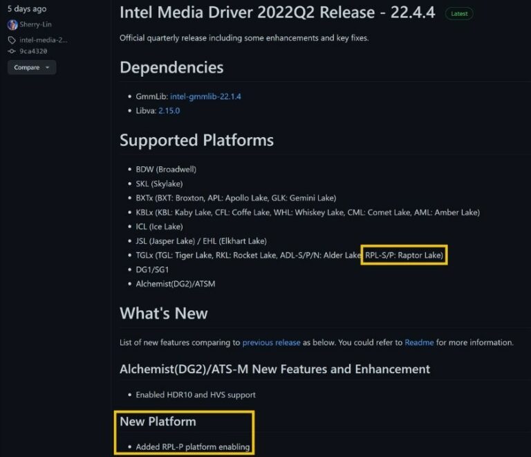 Intel Adds 13th Gen Core Raptor Lake Support To The Latest Media Driver API  