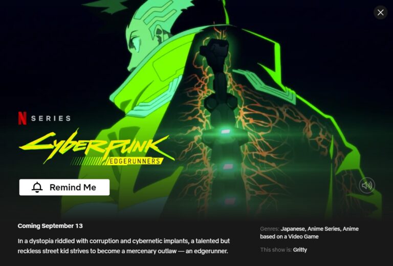 Netflix Lists 'Cyberpunk: Edgerunners' For Mid-September Debut
