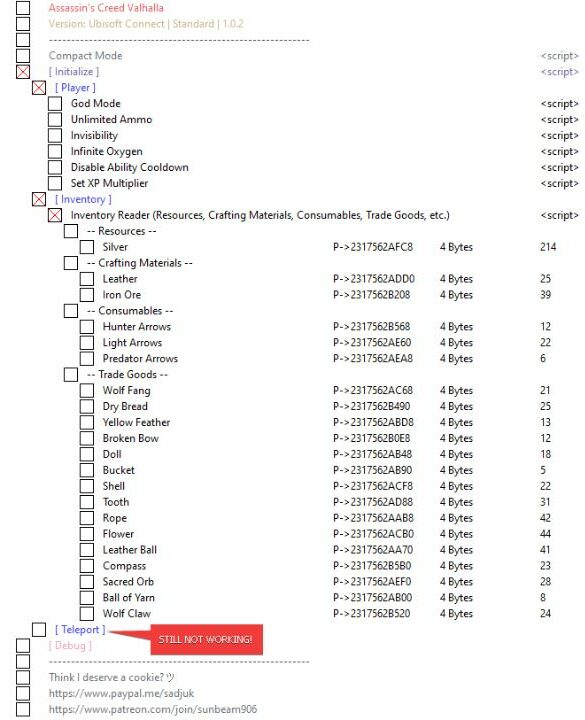 Cómo utilizar un editor de inventario (archivo de tabla de Cheat Engine) – AC Valhalla