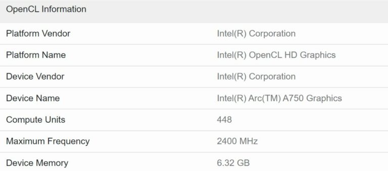 OpenCL & Vulkan API Scores for Intel Arc A770 & A750 GPUs Revealed