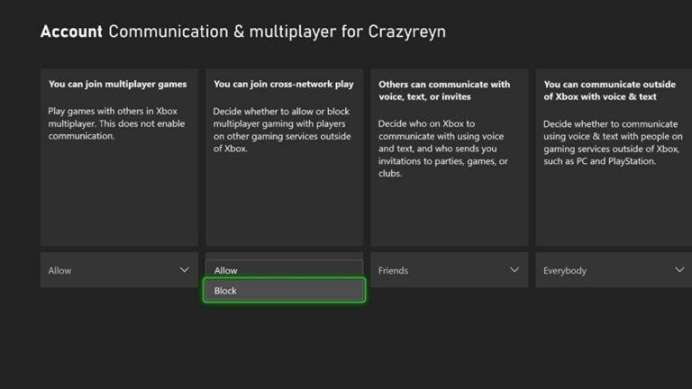 Xbox Account Settings for Communication & Multiplayer