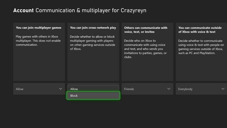 Configuración de la cuenta Xbox para comunicación y multijugador