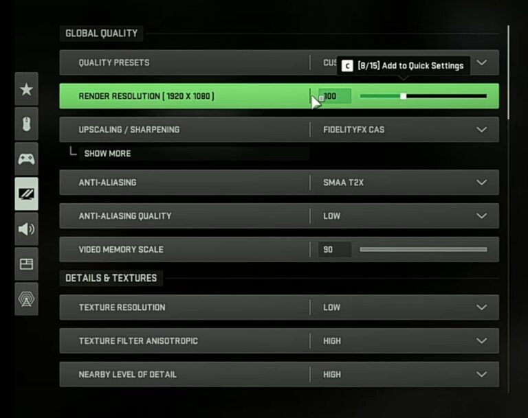 Configuración de detalles y texturas de Call of Duty Modern Warfare 2