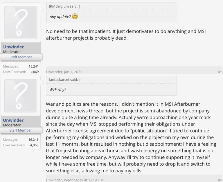 MSI Aterburner Developer’s Payment Stuck due to Ongoing War in Ukraine