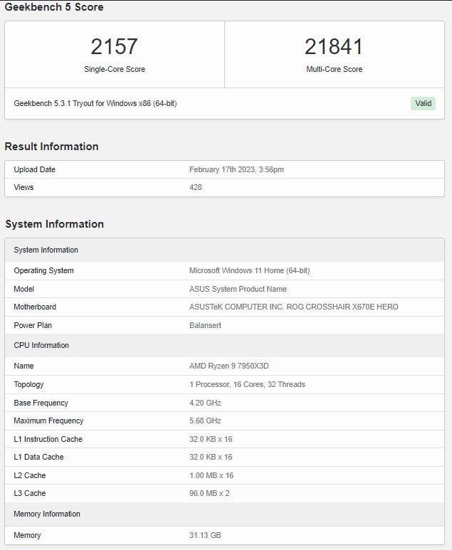 Ryzen 9 7950X3D benchmark out on Geekbench, compared to 7950X