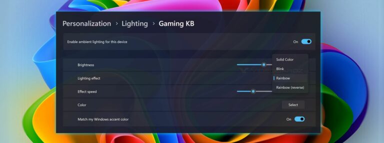 Microsoft está desarrollando un control de iluminación RGB integrado para Windows 11