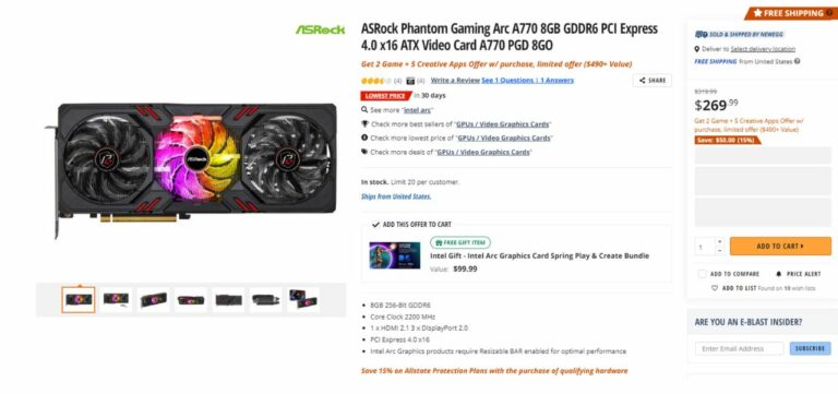 Retailer puts Intel’s Arc A770 GPU on sale, couples with bundles