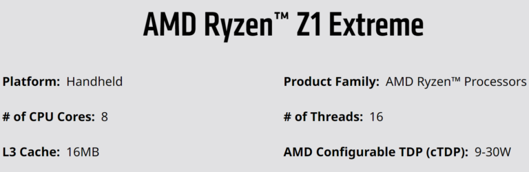Ryzen Z1 & Z1 Extreme Processors’ TDP can go as low as 9W, Says AMD