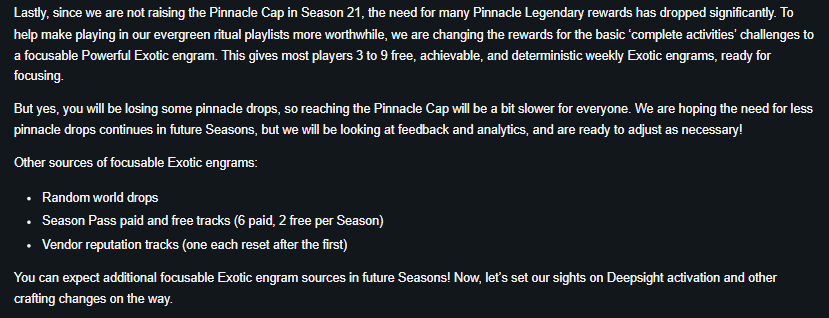Bungie brings changes to Pinnacle Rewards in Destiny 2’s Season 21
