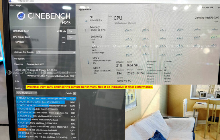 Intel Meteor Lake on the MSI Prestige tested with Cinebench and HWiNFO