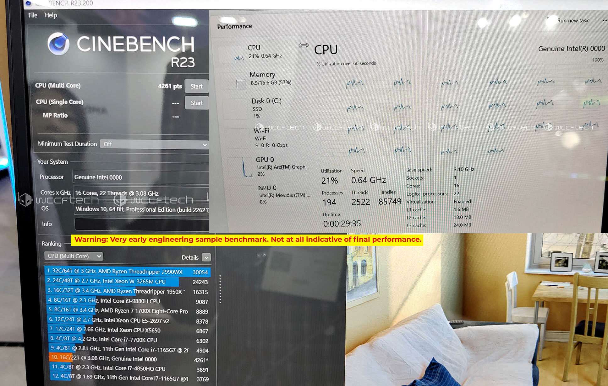 Intel Meteor Lake on the MSI Prestige tested with Cinebench and HWiNFO