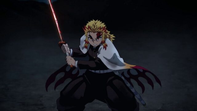 Kyojuro Rengoku mit purpurrotem, glühendem Schwert