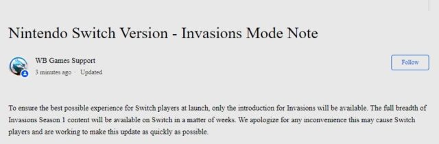 Complete Invasions Mode in Mortal Kombat 1 for Switch in the works