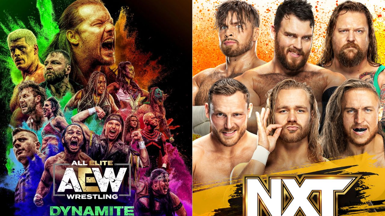 AEW vs WWE: The Ultimate Showdown of Wrestling Titans en la portada de los martes por la noche