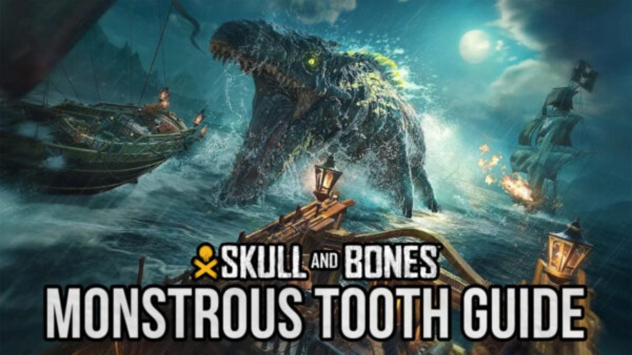 ¿Cómo obtener un diente monstruoso del monstruo marino de Kuharibu? Portada de la guía Skull & Bones