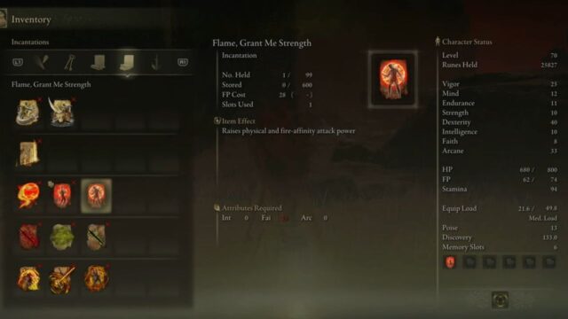 Perks of “Flame, Grant Me Strength” Incantation