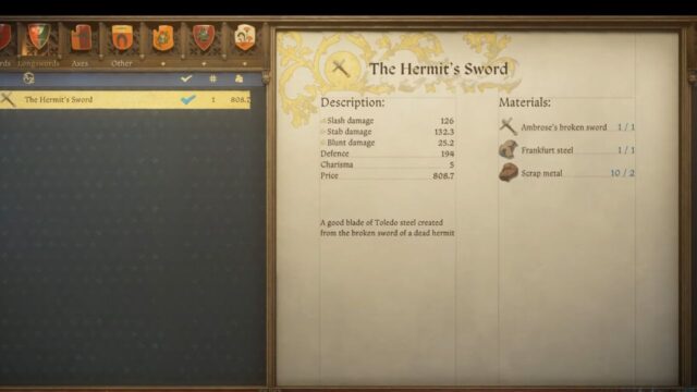 The Hermit's Sword Recipe