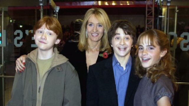 Rupert Grint, Daniel Radcliffe, J.K. Rowling, and Emma Watson in an Event of Harry Potter